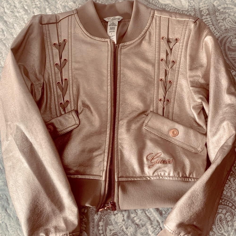 Girls Guess faux leather bomber jacket
